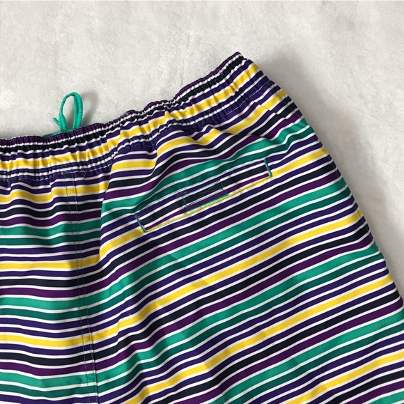 Perry Ellis Striped Men's Medium Swim Trunks Board Shorts Green Blue Yellow - Picture 12 of 13